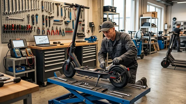 Electric scooter service and assembly